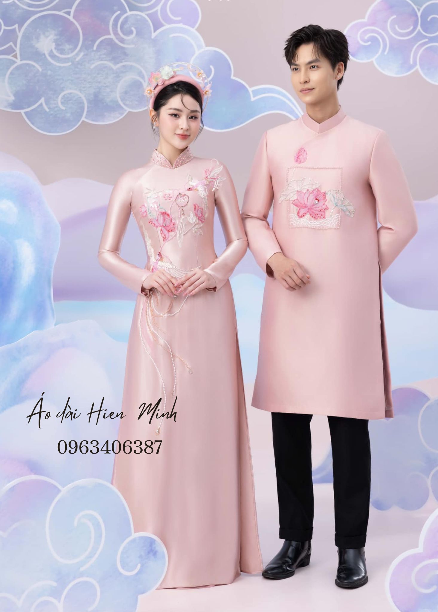 ao dai cap doi mau hong