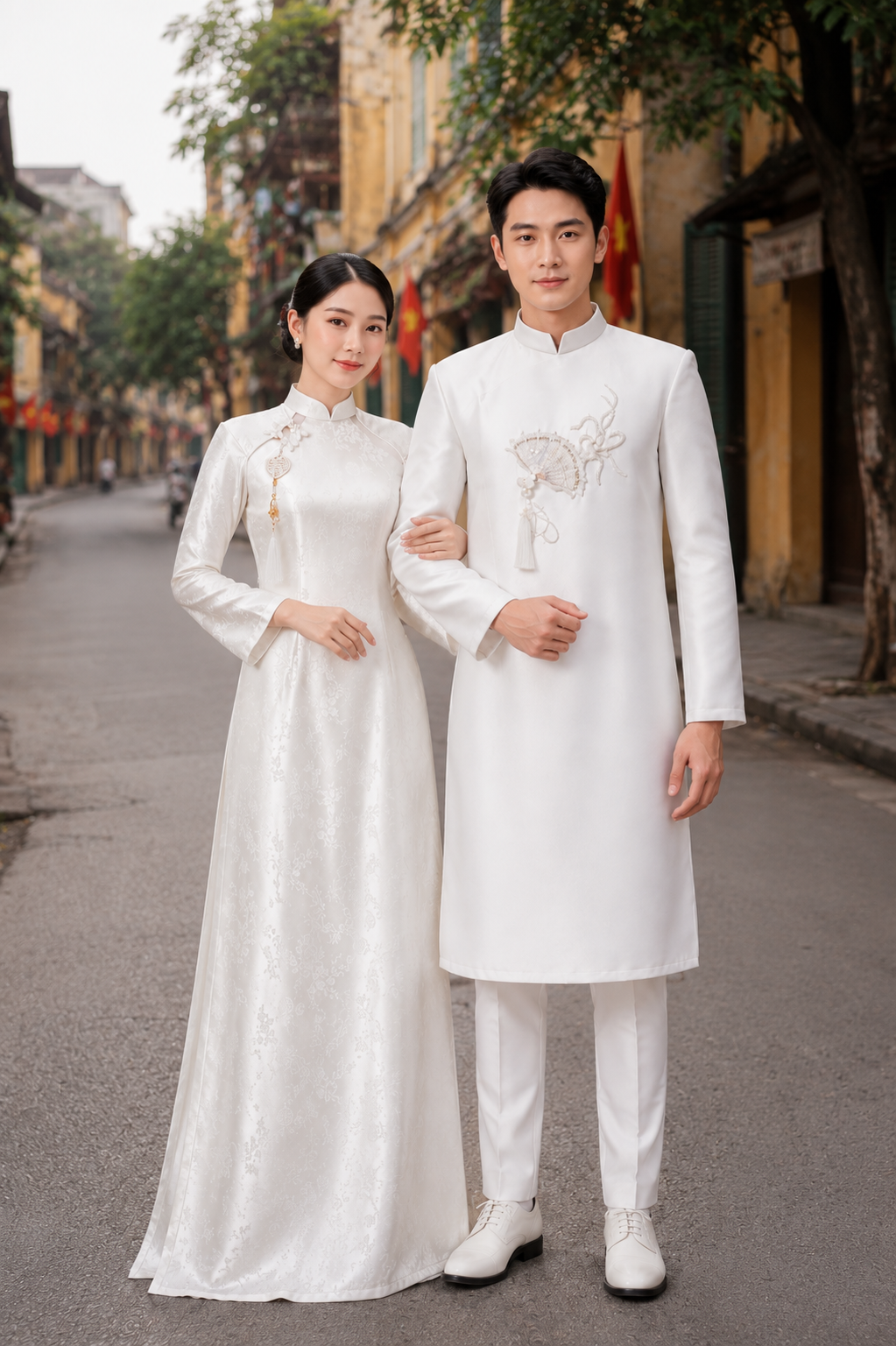 ao dai doi mau trang
