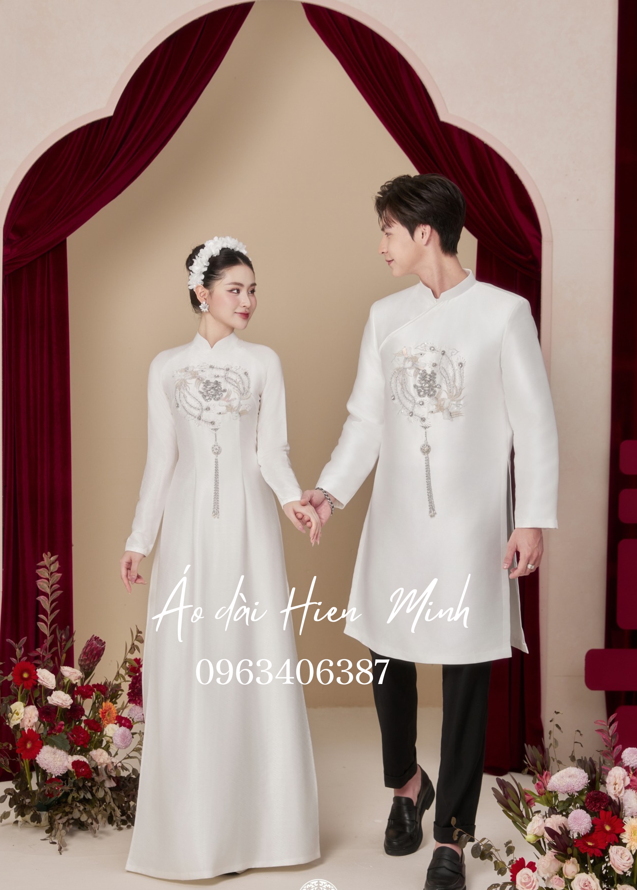 ao dai cap doi mau trang