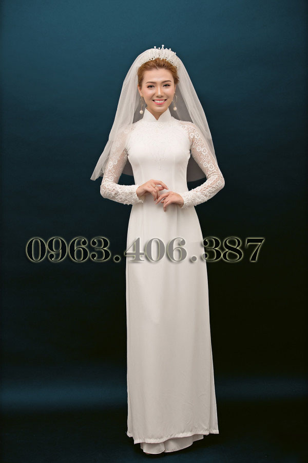 ao dai co dau mau trang don gian