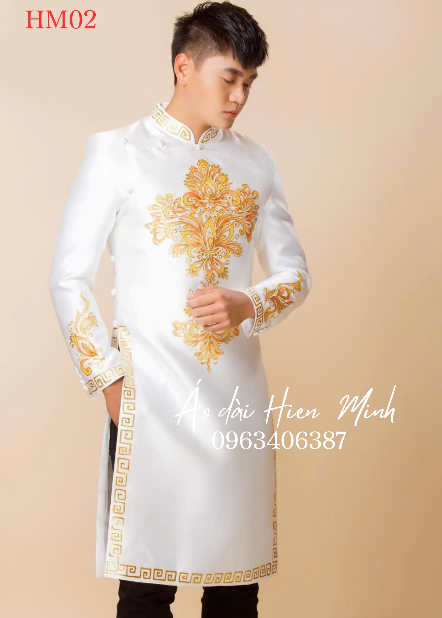 ao dai nam mau trang hoa tiet thanh lich