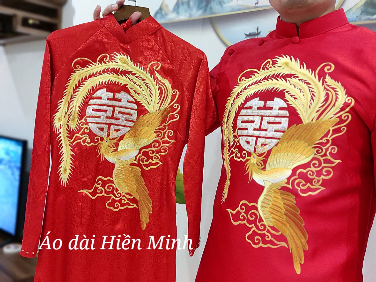 ao dai cap doi mau do 