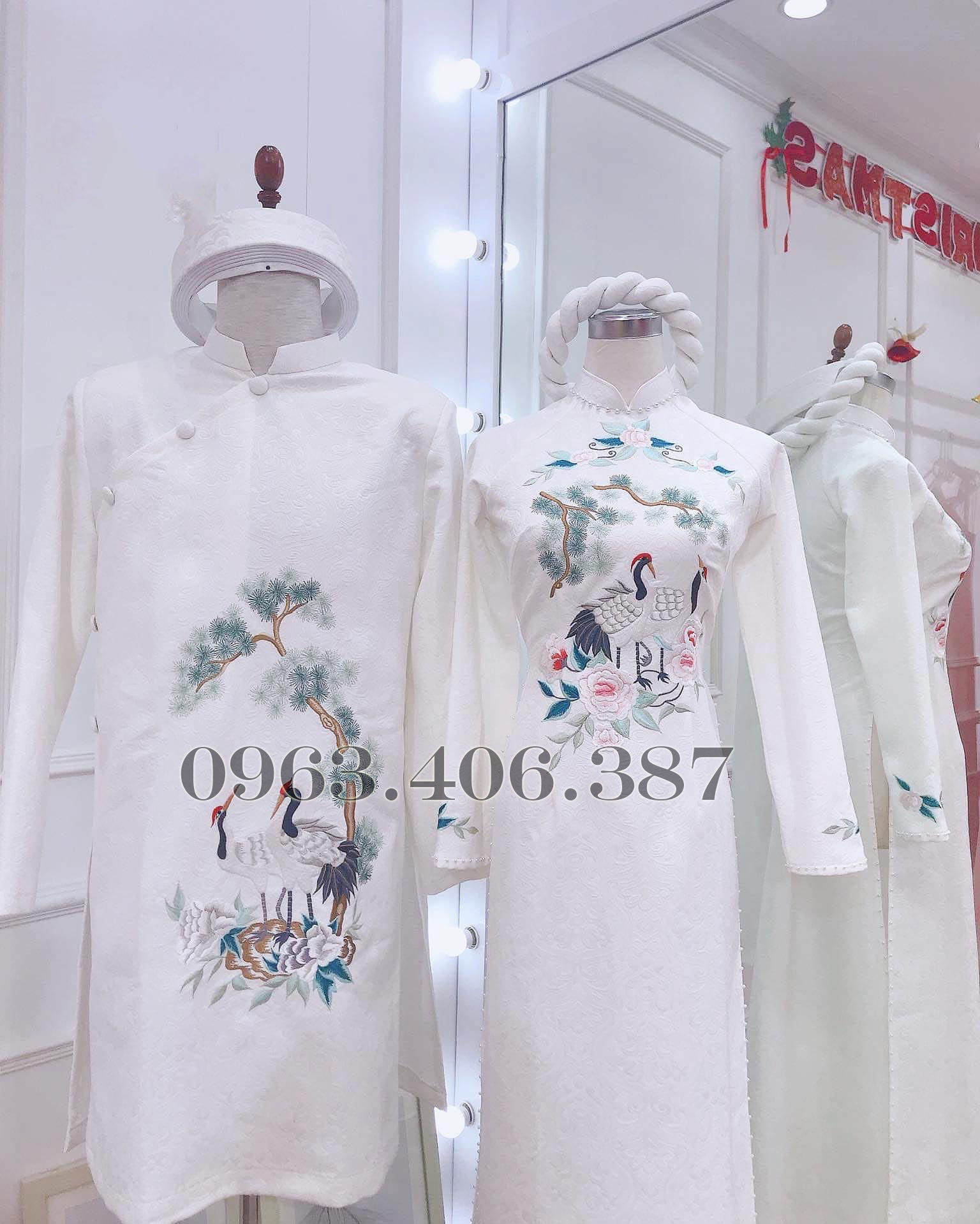 ao dai cap doi mau trang