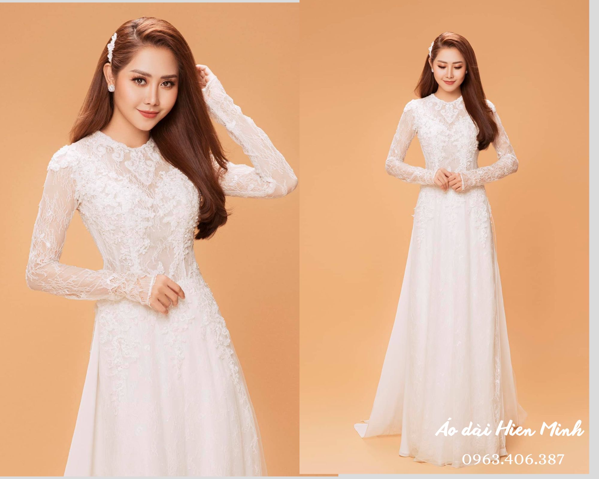 &Aacute;o D&agrave;i Cưới Trắng Ren Cao Cấp Thanh Lịch
