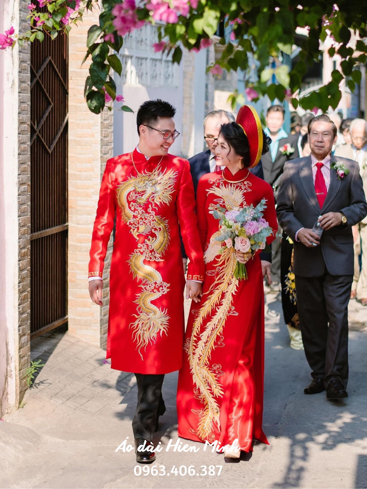 &Aacute;o d&agrave;i cưới đ&ocirc;i Rồng Phượng sang trọng 