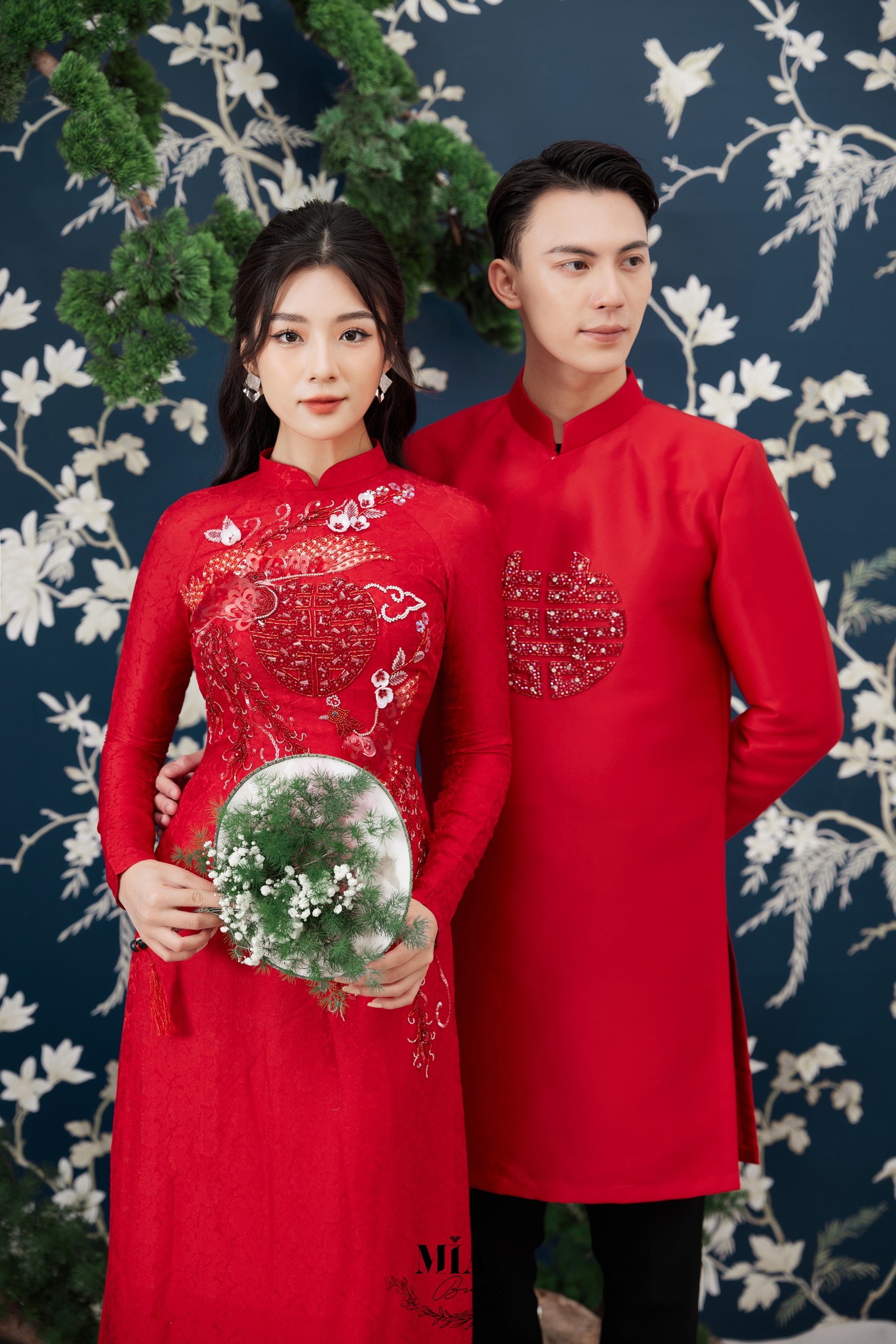 &Aacute;o d&agrave;i cưới đ&ocirc;i truyền thống cao cấp 