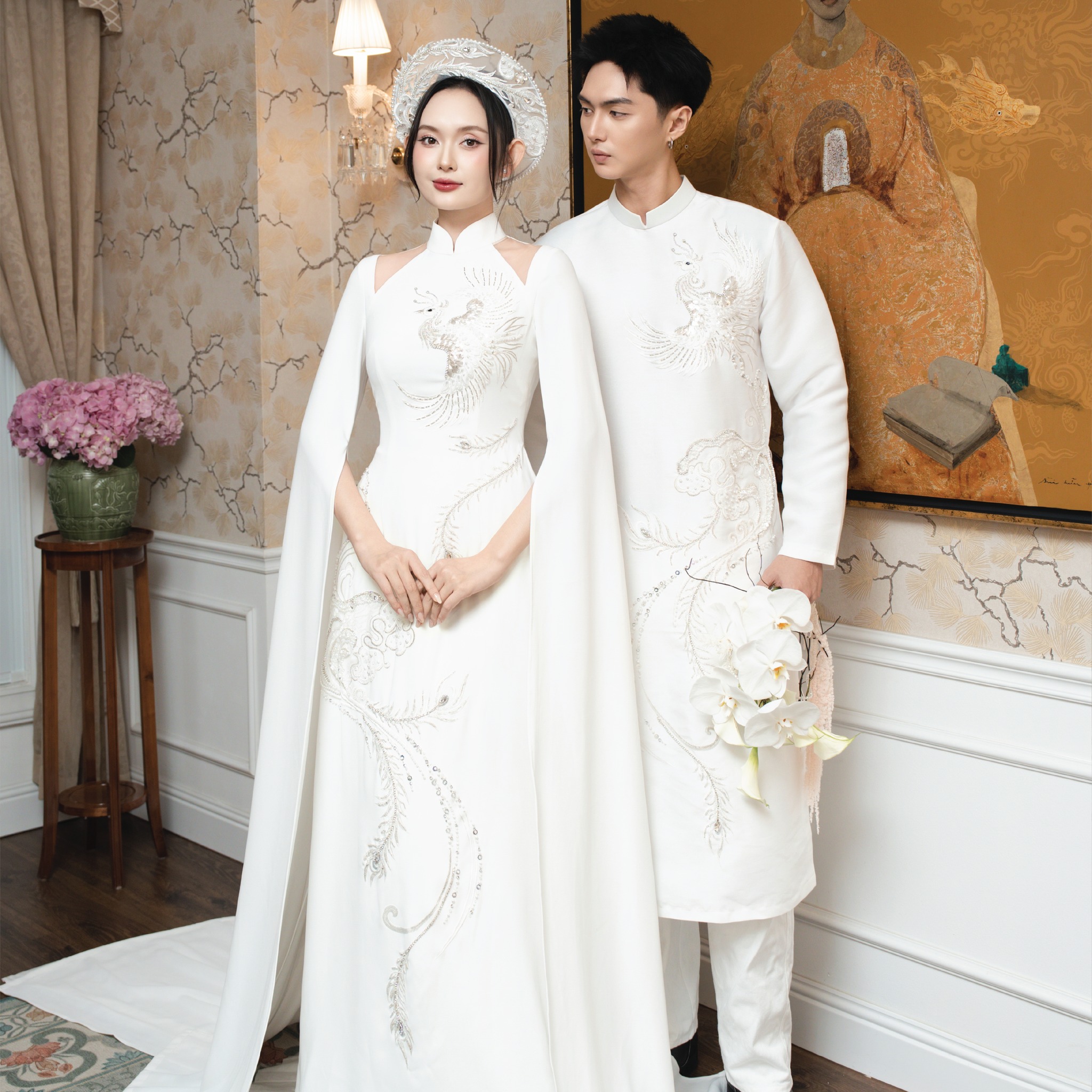 TOP Mẫu áo dài cưới đôi đẹp, sang trọng được cô dâu chú rể yêu thích nhất hiện nay