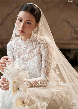 BST Áo dài cô dâu màu trắng vải ren đẹp sang trọng
