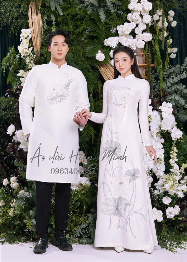 TOP Những mẫu áo dài cưới cặp đôi màu trắng đẹp nhất hiện nay dành cho cô dâu chú rể
