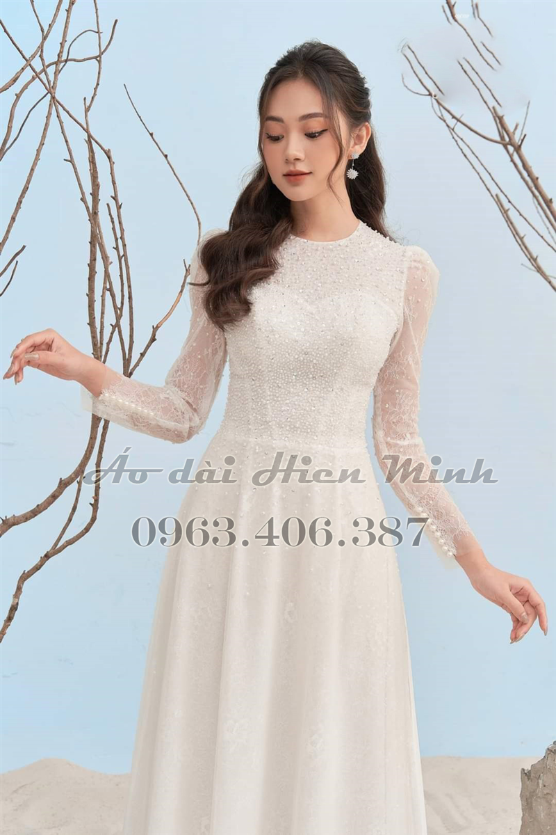 Áo dài cô dâu màu trắng - HMCD51