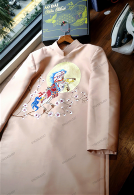 Áo dài cách tân nam ngựa thêu hoa đào cao cấp