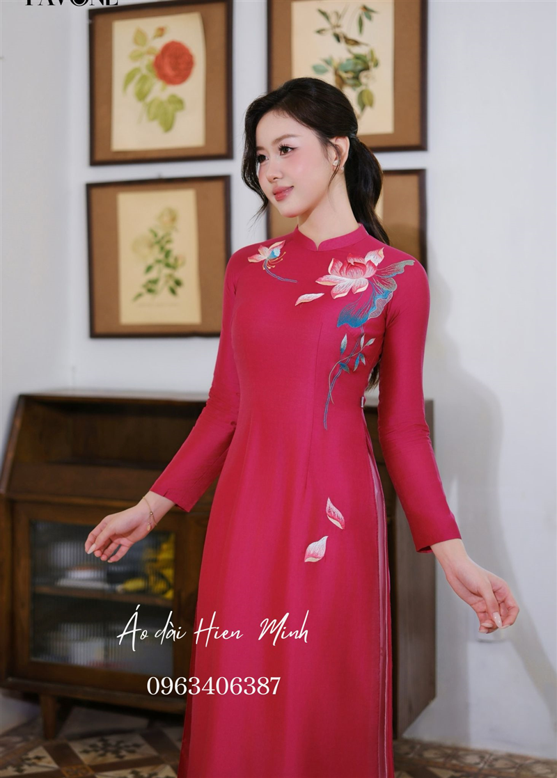 Áo dài cách tân nữ cao cấp hoạ tiết thêu hoa sen