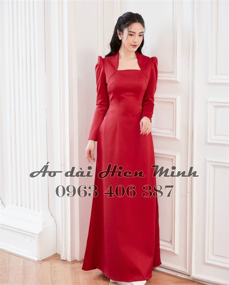 Áo dài cô dâu màu đỏ thiết kế hiện đại, sang trọng