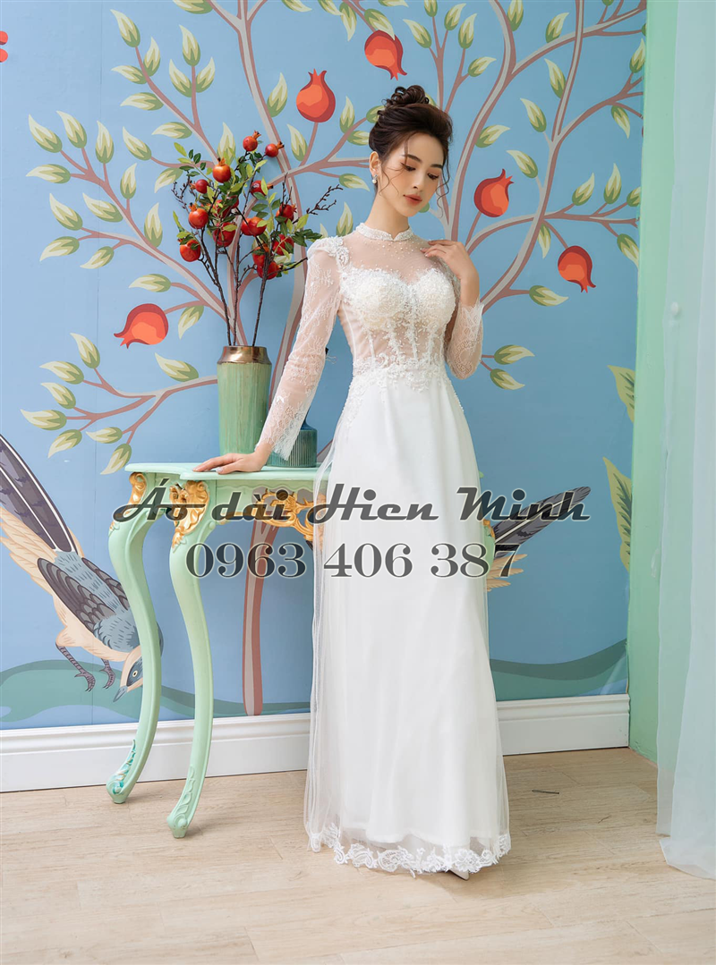 Áo dài cô dâu màu trắng sang trọng, quyến rũ