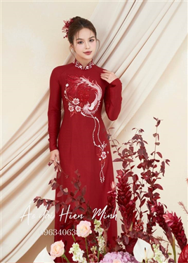 Áo dài cô dâu truyền thống vải lụa họa tiết thêu