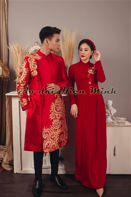 Áo dài cưới cặp đôi  màu đỏ HMC140