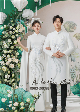 Áo dài cưới cặp đôi màu trắng cô dâu chú rể HMC321
