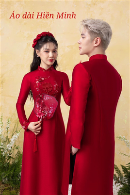 Áo dài cưới căp màu đỏ cao cấp