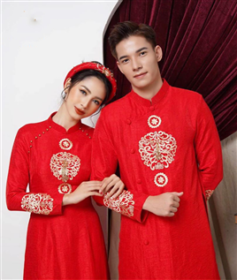 Áo dài cưới cặp màu đỏ đơn giản