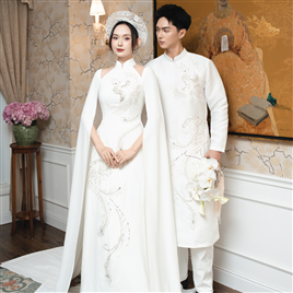 Áo dài cưới đôi màu trắng sang trọng, lộng lẫy
