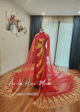 Áo dài cưới màu đỏ dành cho cô dâu - đuôi dài
