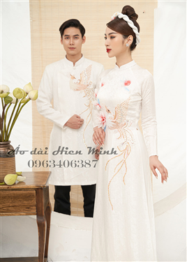 Áo dài cưới màu trắng dành cho cô dâu chú rểHMC211