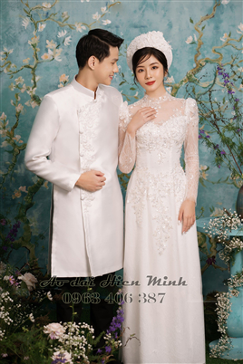 Áo dài cưới trắng cho cô dâu chú rể 2023 - HMC215
