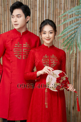 Áo dài cưới truyền thống màu đỏ đơn giản