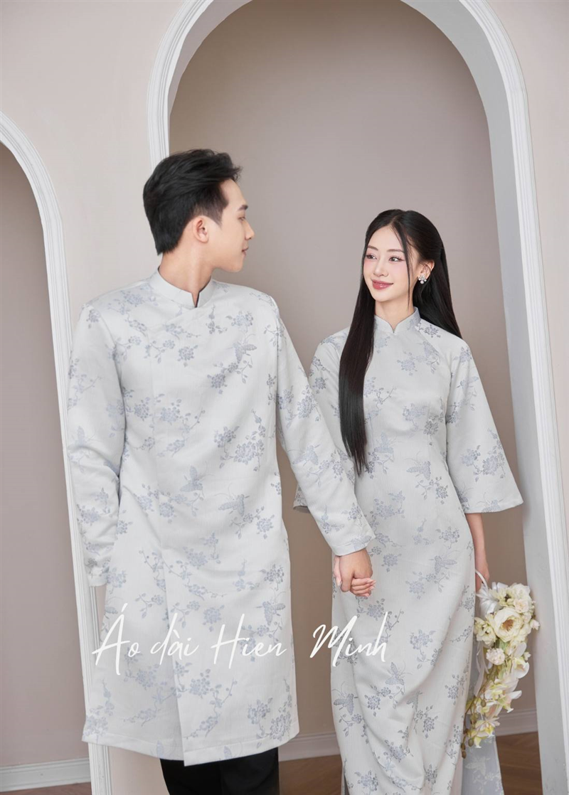 Áo dài đôi nam nữ vải Gấm thanh lịch
