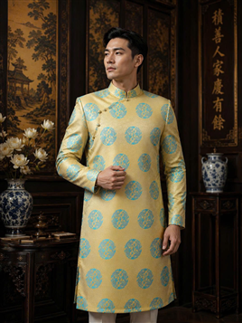Áo dài nam gấm hoạ tiết