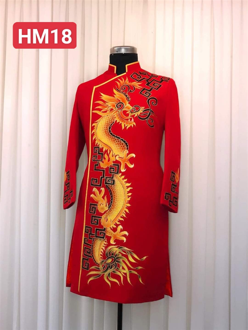 Áo dài nam hoạ tiết rồng vẽ nam tính