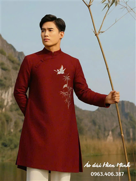 ÁO DÀI NAM MÀU ĐỎ THÊU CAO CẤP