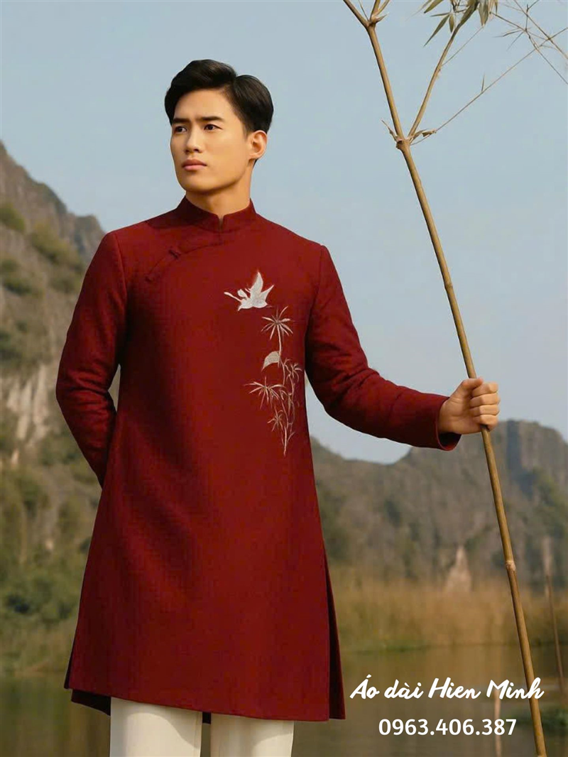 ÁO DÀI NAM MÀU ĐỎ THÊU CAO CẤP