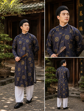 Áo dài ngũ thân vải gấm dành cho nam
