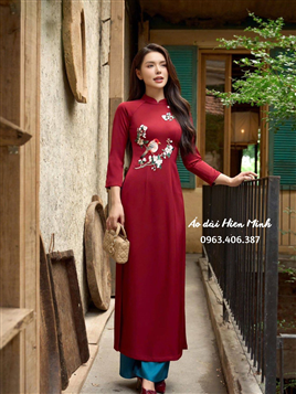 Áo dài nữ truyền thống màu đỏ  thêu  tay cao cấp