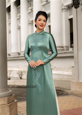 Áo dài sui gia màu xanh thanh lịch