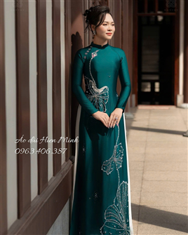 Áo dài sui gia xanh ngọc cao cấp